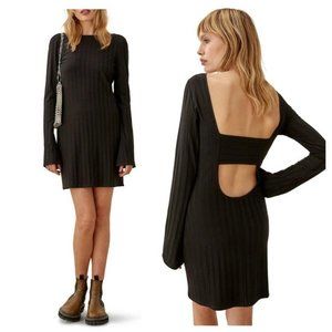 Reformation Dress - Cait Open Back Long Sleeve Minidress - Black, Small